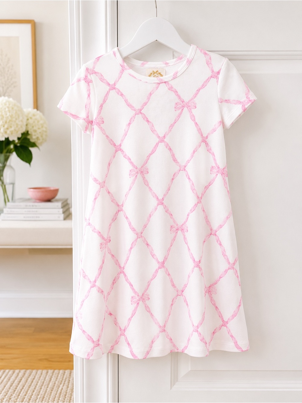 The Beaufort Bonnet Company Girls' Polly Play Dress in Pink Bow 🎀- SZ. 8